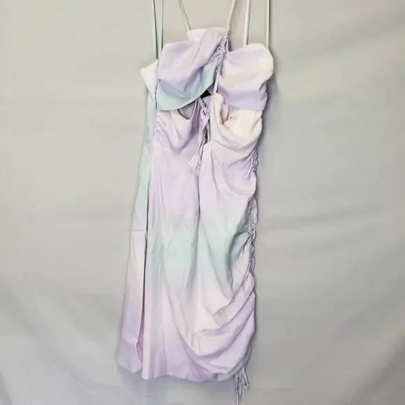 ZARA Tie Dye Satin Effect Mini Dress Drawstring & Cutouts Large - Picture 7 of 10